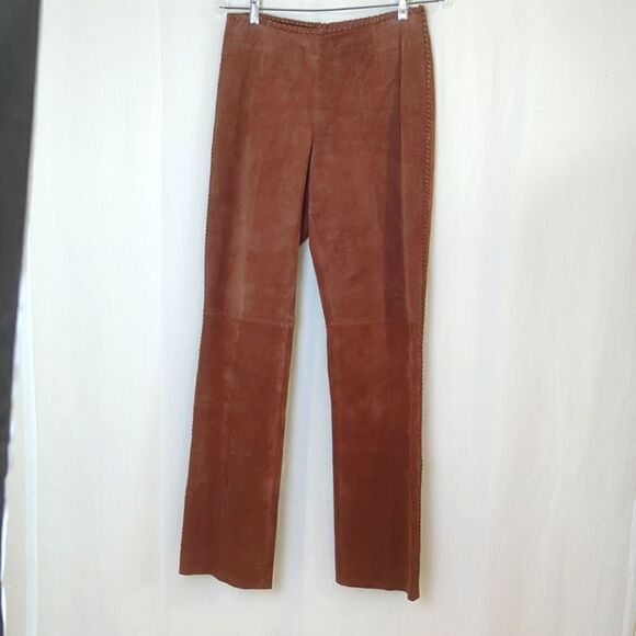 Brown Suede Pants with Whip Stitching Down the Side  Seam Size 6 - Picture 1 of 8
